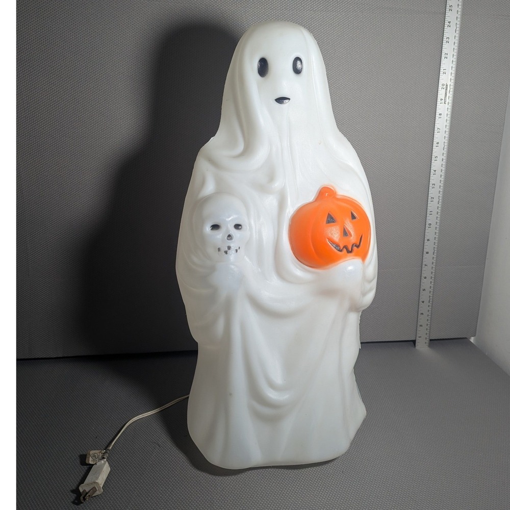 VTG Halloween Ghost Empire Blow Mold w/ Pumpkin & Skull Spooky Yard Decor 23"